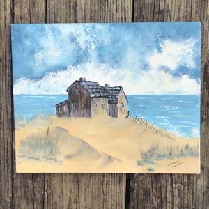 Old beach house canvas painting
